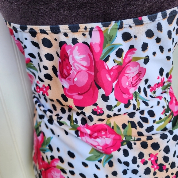 NWOT NOON SWIM Women's Ruched Halter 1 Piece Swimming Suit Leopard Floral Sz 18 - Picture 6 of 15